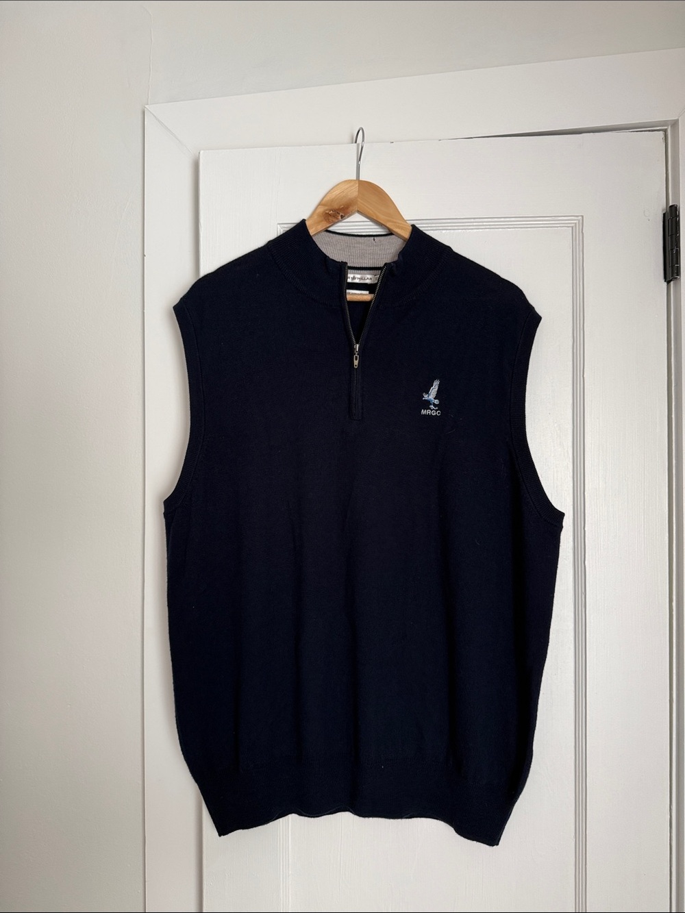 Peter Millar Navy Men's Sleeveless Half-Zip Sweater Vest Merino Wool
